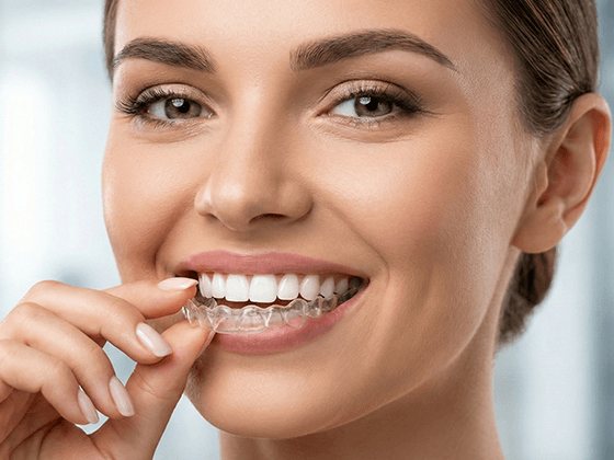 Dentista mostrando planejamento digital 3D do Invisalign para paciente em Goiânia