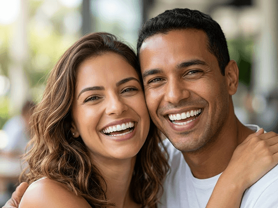 Dentista mostrando planejamento digital 3D do Invisalign para paciente em Goiânia